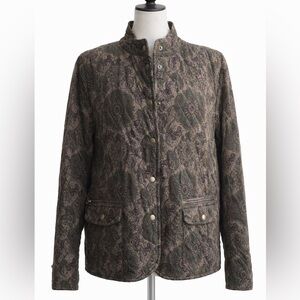 Charter Club Women L‎ Petite  Quilted Corduroy Paisley Brown Jacket Coat Snap Up
